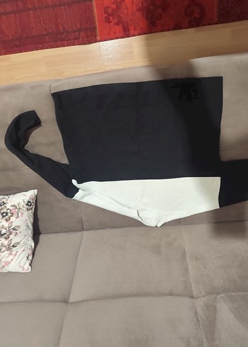 Kadın Siyah Beyaz Triko Sweatshirt - Görsel 2