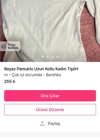 Bershka Beyaz Pamuklu Uzun Kollu Kadın Tişört