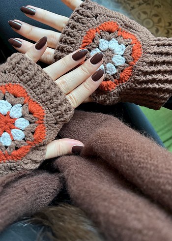 Bohem Tarz Örgü Kahverengi Eldiven - Görsel 2