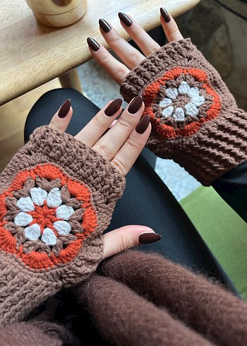 Bohem Tarz Örgü Kahverengi Eldiven - Görsel 6