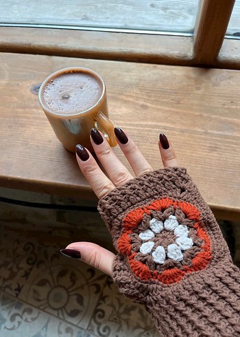 Bohem Tarz Örgü Kahverengi Eldiven - Görsel 3