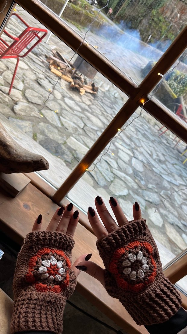 Bohem Tarz Örgü Kahverengi Eldiven - Görsel 5