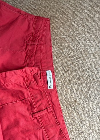 Kırmızı Düğmeli Keten Kadın Pantolon - Görsel 2