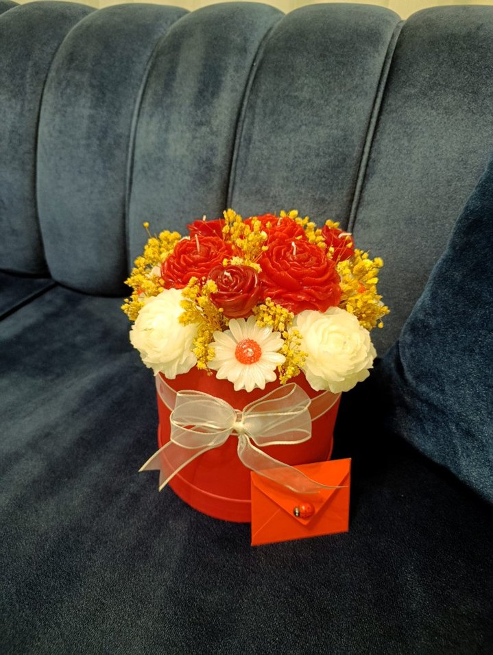 Renkli Çiçekli Mum Aranjmanı - Görsel 3