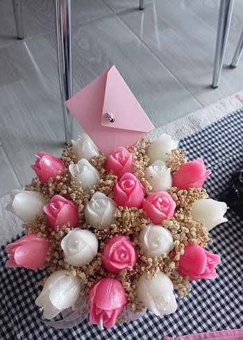 Pastel Pembe ve Beyaz Mum Buketi - Görsel 2