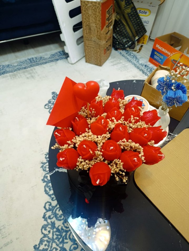 Pastel Pembe ve Beyaz Mum Buketi - Görsel 4