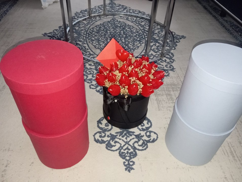 Pastel Pembe ve Beyaz Mum Buketi - Görsel 3