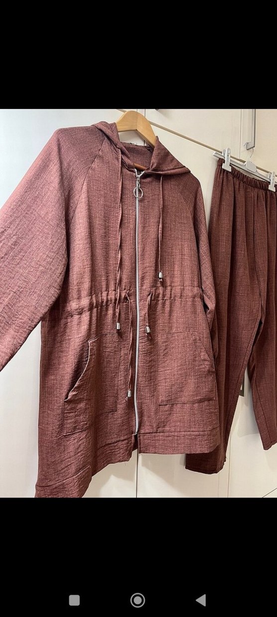 Kadın Kahverengi Keten Rahat ikili takım - Görsel 2