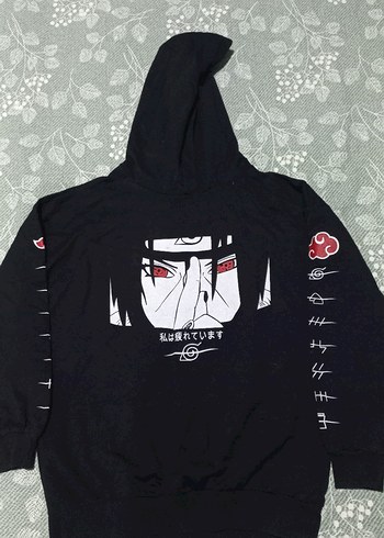 Siyah Baskılı Kapüşonlu Sweatshirt