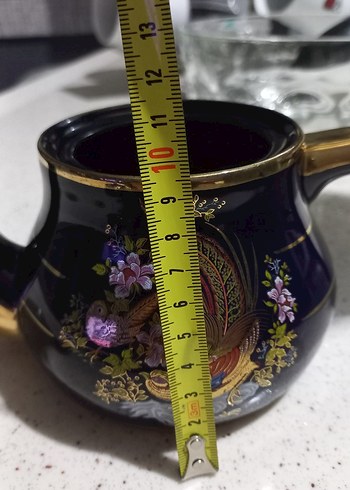 Koyu Mavi Altın Detaylı Porselen Demlik - Görsel 5