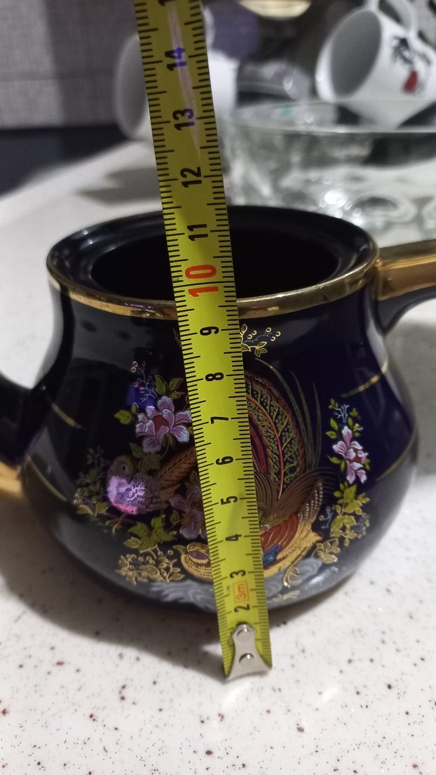 Koyu Mavi Altın Detaylı Porselen Demlik - Görsel 5