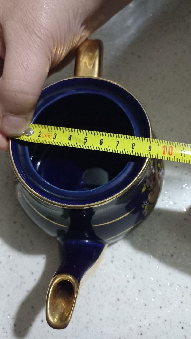 Koyu Mavi Altın Detaylı Porselen Demlik - Görsel 4