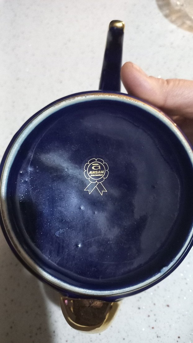 Koyu Mavi Altın Detaylı Porselen Demlik - Görsel 3