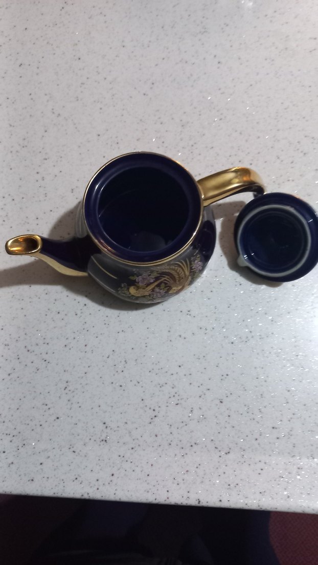 Koyu Mavi Altın Detaylı Porselen Demlik - Görsel 2