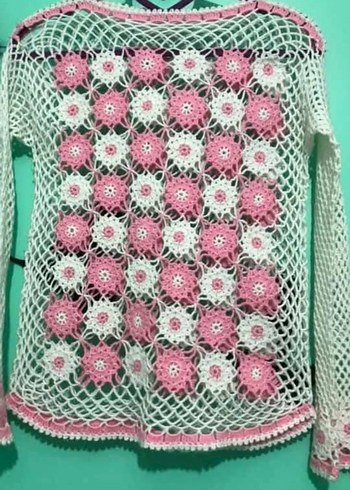 EL EMEĞİ GÖZ NURU, Pembe Dantel Detaylı Bohem Örgü Kazak - Görsel 3