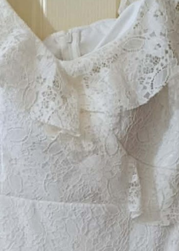 42 BEDEN Dantelli Beyaz Abiye Elbise - Görsel 4