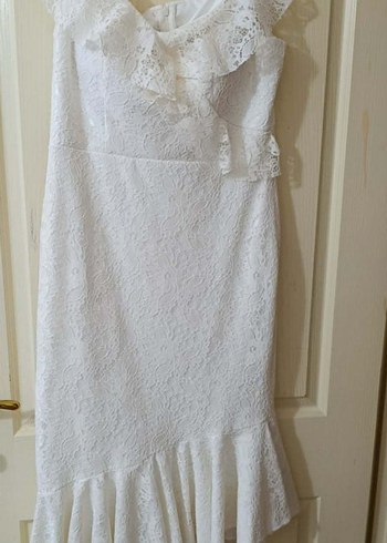 42 BEDEN Dantelli Beyaz Abiye Elbise - Görsel 2