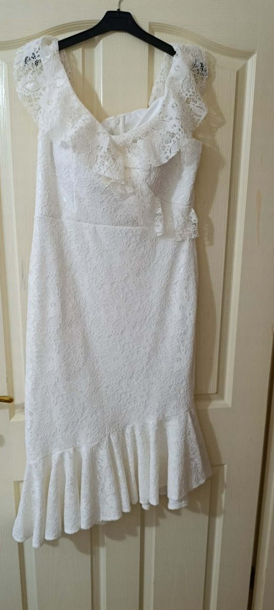 42 BEDEN Dantelli Beyaz  Abiye Elbise - Görsel 2