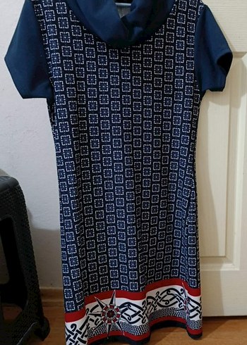 Lacivert Kısa Kollu Midi Elbise - Görsel 2