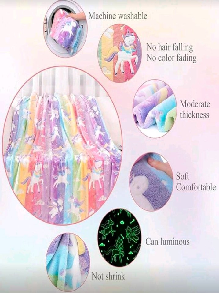 Unicorn Desenli Renkli Battaniye - Görsel 2