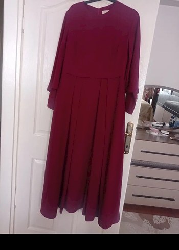 Bordo Uzun Kol Drapeli Kadın Elbise - Görsel 2