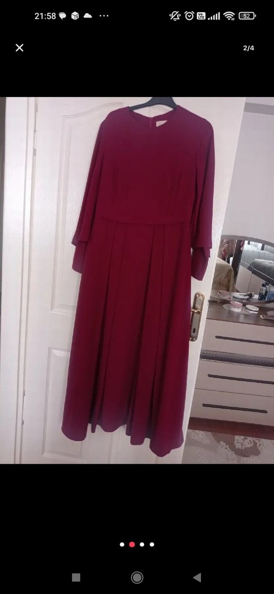 Bordo Uzun Kol Drapeli Kadın Elbise - Görsel 2