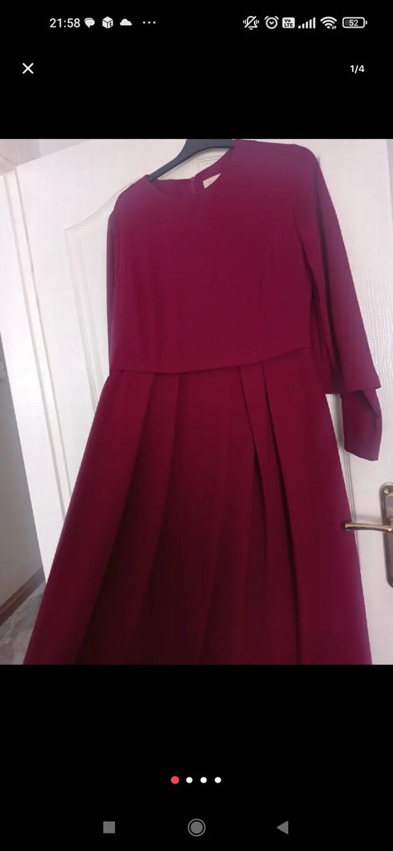 Bordo Uzun Kol Drapeli Kadın Elbise - Görsel 3