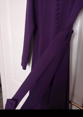 Düğmeli Mor Uzun Kollu Kadın Elbise - Görsel 2