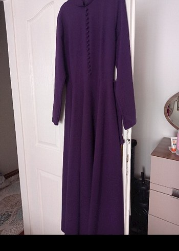 Düğmeli Mor Uzun Kollu Kadın Elbise - Görsel 3