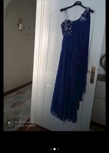 Nakışlı Lacivert Uzun Abiye Elbise - Görsel 3