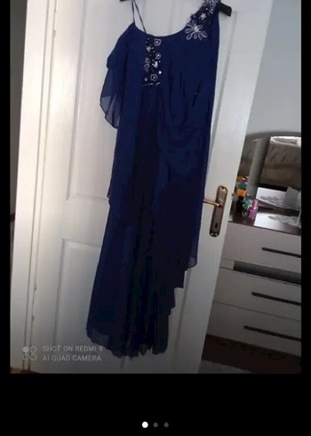 Nakışlı Lacivert Uzun Abiye Elbise - Görsel 2