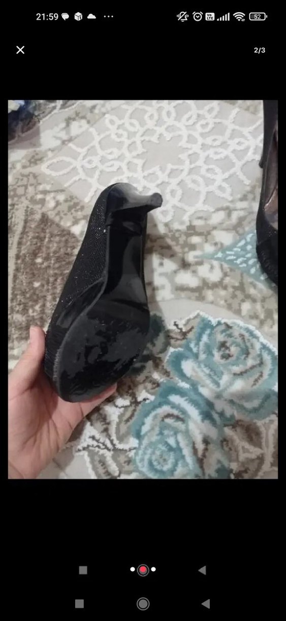 Siyah Yılan Desenli Payetli Topuklu Kadın Ayakkabı - Görsel 3