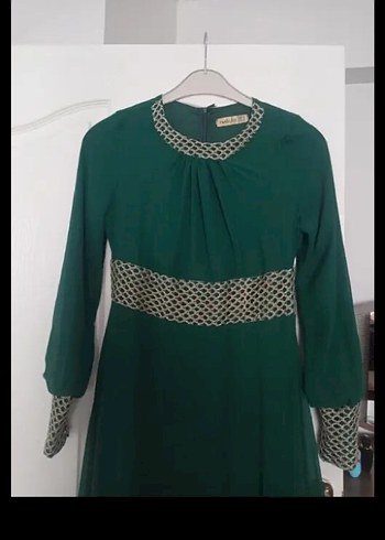 Yeşil Uzun Kollu Drapeli Uzun Elbise - Görsel 2