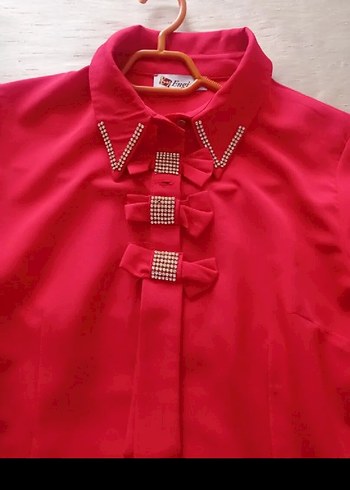 Kırmızı Kadın Uzun Kollu Nakışlı Gömlek - Görsel 2