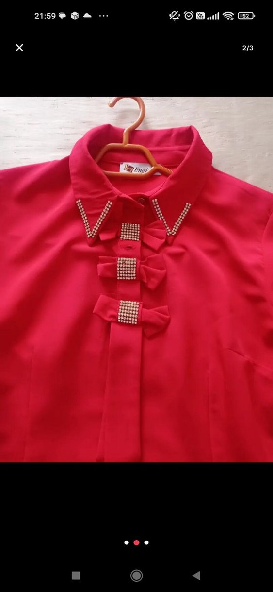 Kırmızı Kadın Uzun Kollu Nakışlı Gömlek - Görsel 2