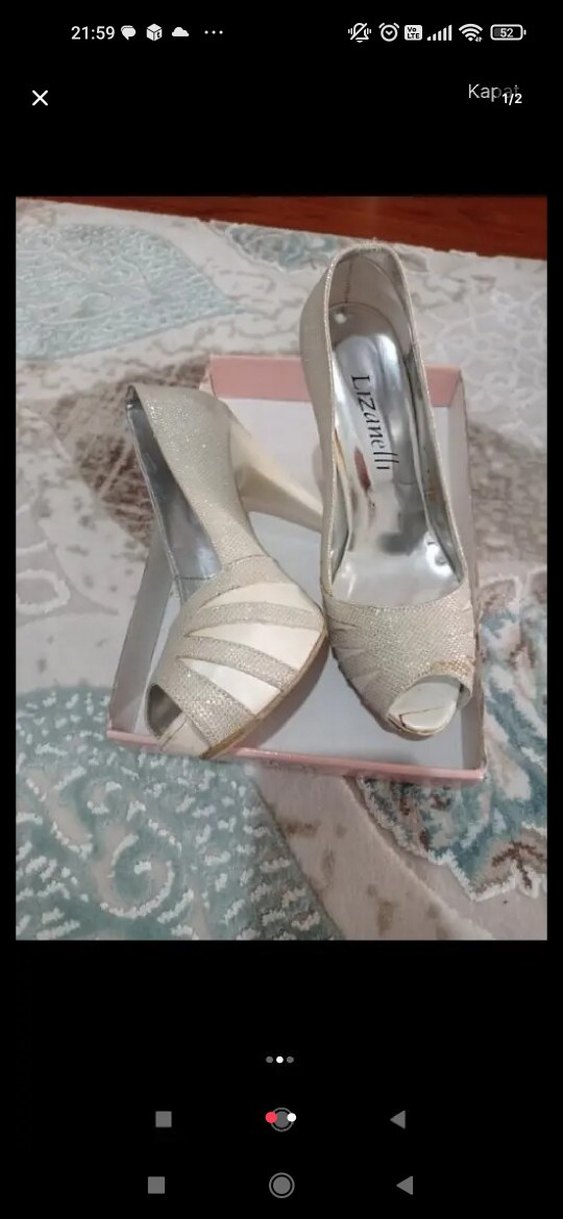 Beyaz Payetli Modern Klasik Topuklu Abiye Ayakkabı - Görsel 2