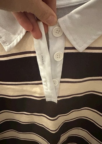 Düğmeli Yakalı Kahverengi Çizgili Kadın Kazak - Görsel 6