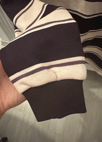 Düğmeli Yakalı Kahverengi Çizgili Kadın Kazak - Görsel 4