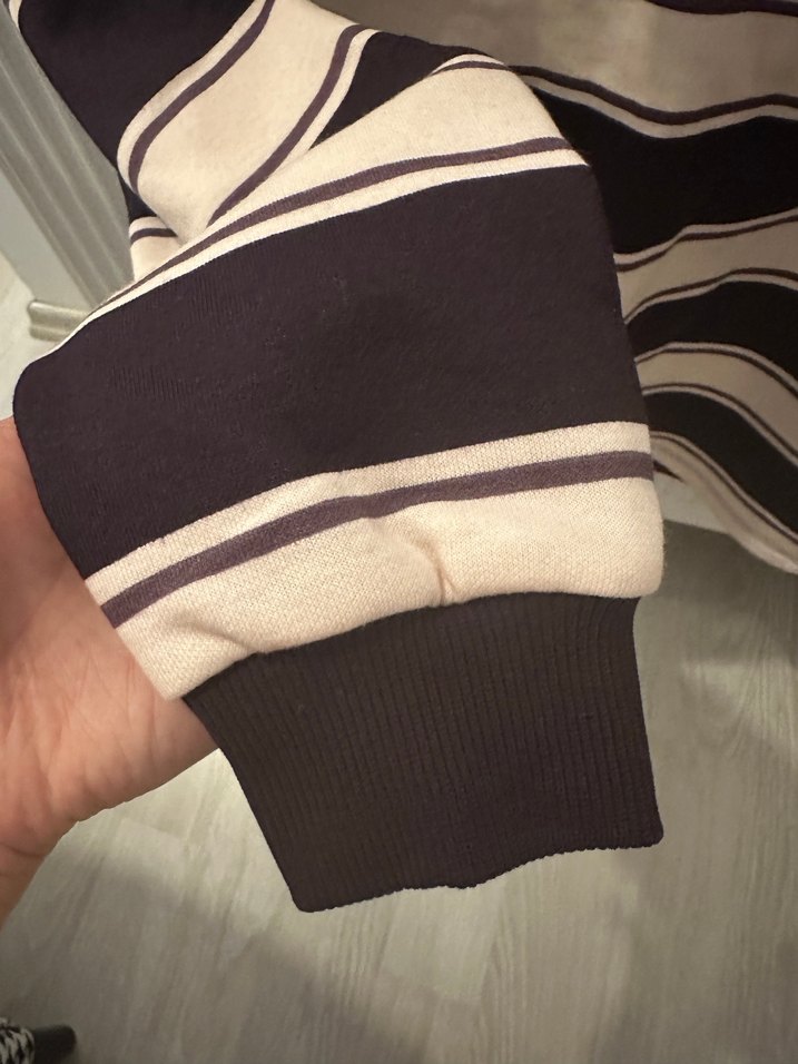 Düğmeli Yakalı Kahverengi Çizgili Kadın Kazak - Görsel 4