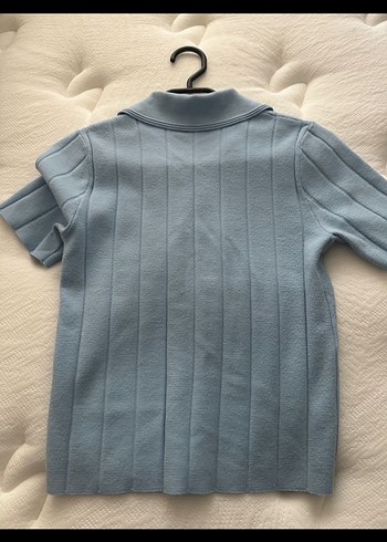 Düğmeli Mavi Kısa Kollu Kadın Gömlek - Görsel 5