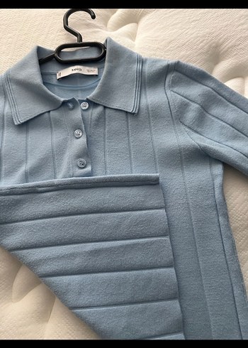 Düğmeli Mavi Kısa Kollu Kadın Gömlek - Görsel 4