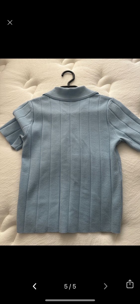 Düğmeli Mavi Kısa Kollu Kadın Gömlek - Görsel 5