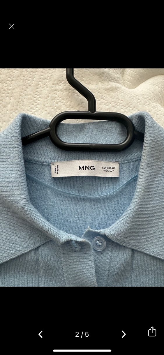 Düğmeli Mavi Kısa Kollu Kadın Gömlek - Görsel 2