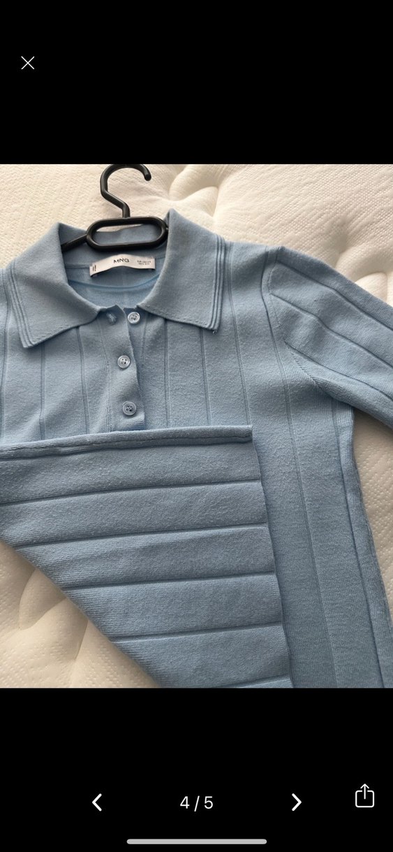 Düğmeli Mavi Kısa Kollu Kadın Gömlek - Görsel 4