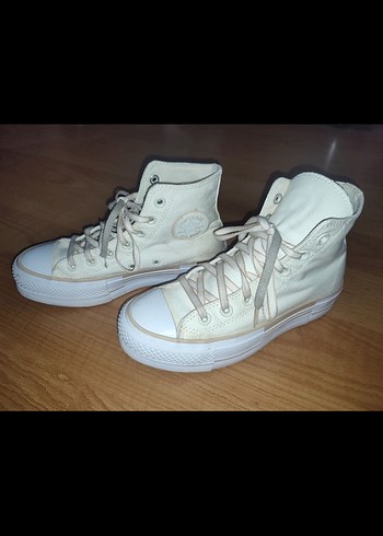 Converse krem Platform Topuklu Bağcıklı Kadın Spor Ayakkabı - Görsel 2