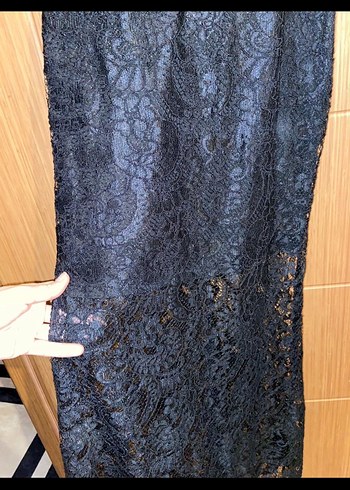 Dantel İşlemeli Siyah Uzun Abiye Elbise - Görsel 5