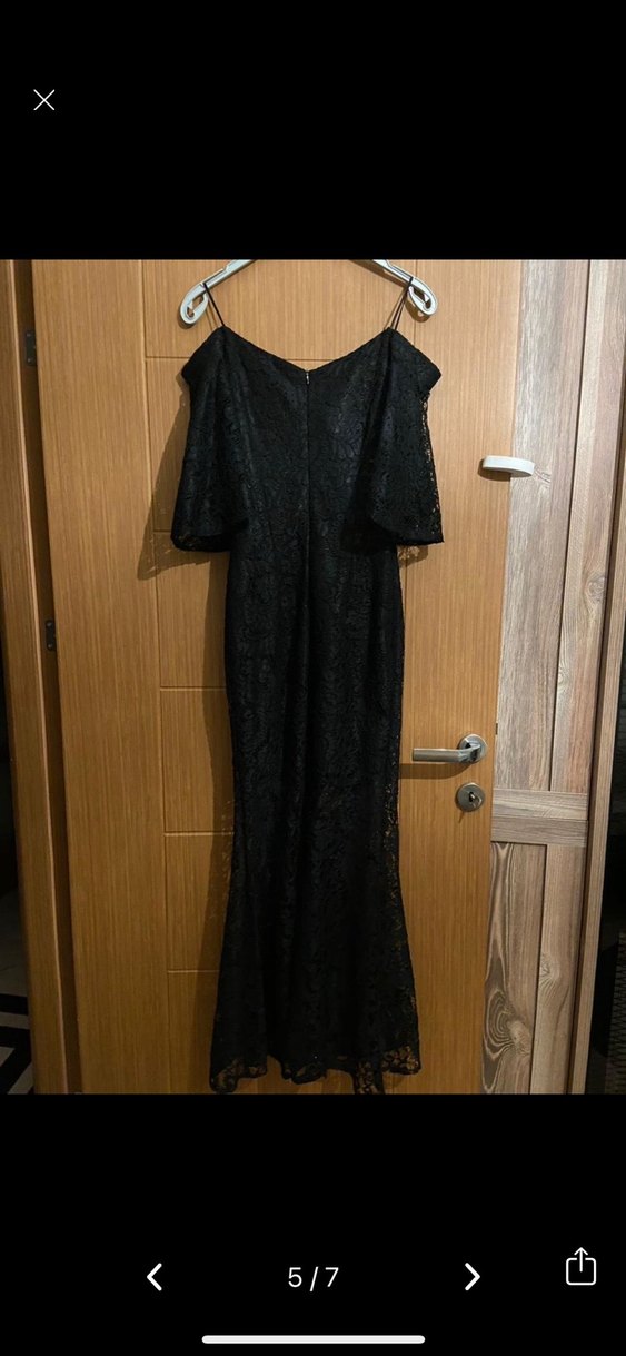 Dantel İşlemeli Siyah Uzun Abiye Elbise - Görsel 4