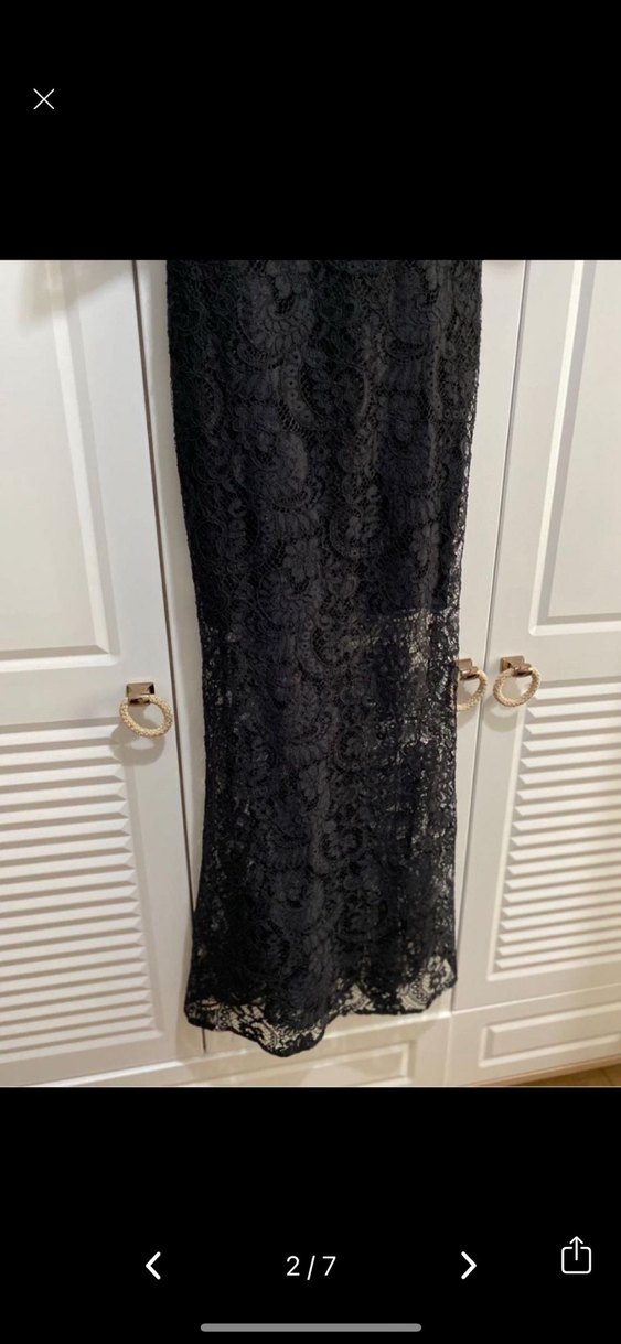 Dantel İşlemeli Siyah Uzun Abiye Elbise - Görsel 2