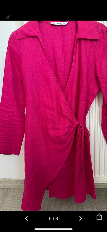 Mango keten elbise fuşya - Görsel 5