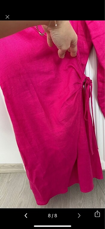 Mango keten elbise fuşya - Görsel 8